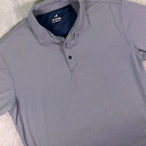 AHEAD EXTREME Mens Gray Pinstripe Golf Polo Shirt Sz L Short Sleeve Performance